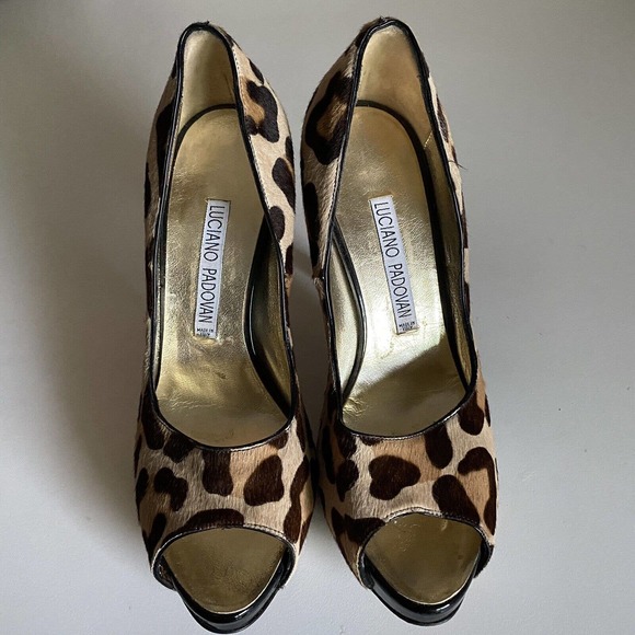Luciano Padovan Peep Toe Pump Pony Hair Calf Animal Print Leopard Cheeta… - Picture 2 of 9